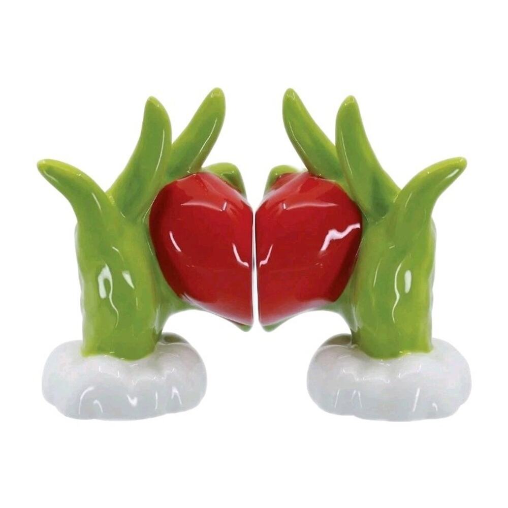 The Grinch Heart Hands Salt & Pepper Shaker Set Department 56 Enesco NEW IN BOX - Picture 7 of 10